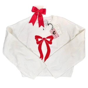 Rote Schleife Pullover Rundhalsausschnitt Cropped und Haarschleife Clip Set klein mit freundlichen Grüßen Jules - Bild 1 von 9