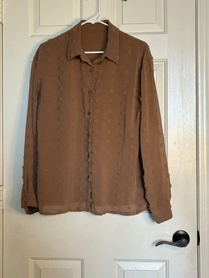 Blusa feminina de manga comprida com botões e gola V sem marca... - Imagem 1 de 4