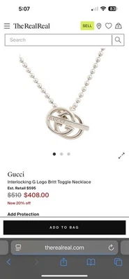 GUCCI BRITT INTERLOCKING GG LOGO 925 STERLING SILVER Ball Chain TOGGLE Necklace - Image 1 of 4