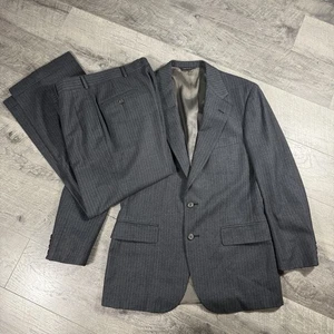 Vintage Ralph Lauren Polo University Grey Striped Suit USA Made Wool Size 40 - Picture 1 of 19