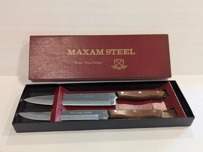 Maxam Steel Cutlery Kitchen Knife Set Wood Handles USA Chef Knives 13" And 14" - Image 1 of 4