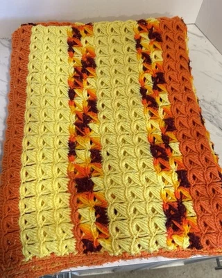 "Manta vintage de ganchillo afgana hecha a mano para regazo de abuela naranja/amarillo 42"" x 67""" Foto 1 de 4