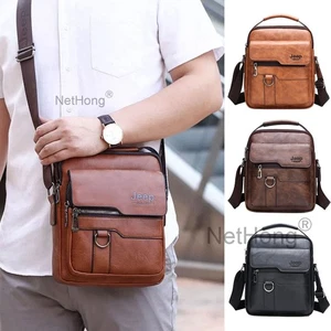 Men's Leather Cross Body Messenger Bag Shoulder Handbag Travel Work Business Bag - Picture 1 of 39