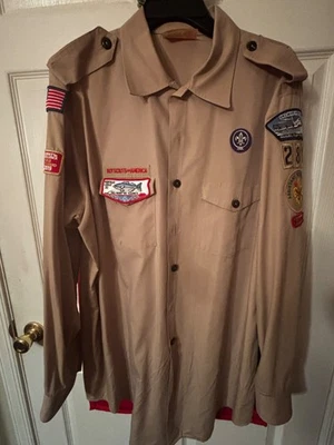 Men's XL Boy Scout of America long sleeve tan uniform shirt made in USA 50/50 - Image 1 of 4