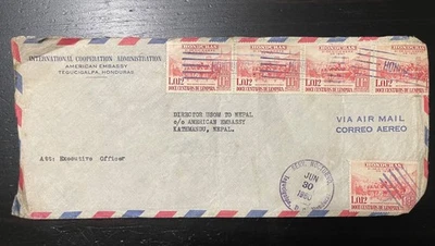 1960 Honduras to Nepal Airmail Cover – USOM / American Embassy Diplomatic Mail – - Image 1 of 2
