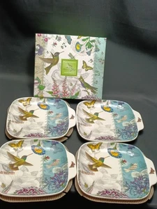 Portmeirion Botanic Hummingbird Canape Aperitivo Platos Juego de Caja (4) NUEVO - Imagen 1 de 11