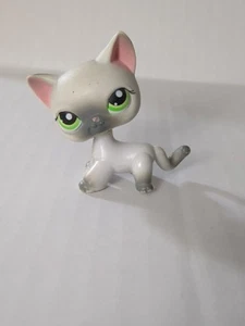Littlest Pet Shop LPS #125 Green Eye Siamese White Grey Shorthair Cat Authentic - Picture 1 of 6