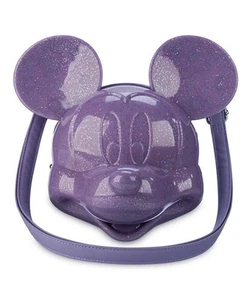 Bandolera Mickey Mouse Loungefly cabeza moldeada púrpura brillo parques Disney - Imagen 1 de 4