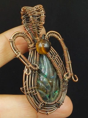 Медная проволока, обернутая медной проволокой, ювелирные изделия ручной работы, подвеска с драгоценными камнями азурит - Изображение 1 из 4