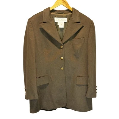 Escada Olive Green & Metallic Angora Blend Blazer Jacket - size 44 (US Large) - Image 1 of 4