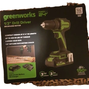 Greenworks POWERALL 24V Cordless Brushless Drill/Driver with 2Ah Battery and - Picture 1 of 1
