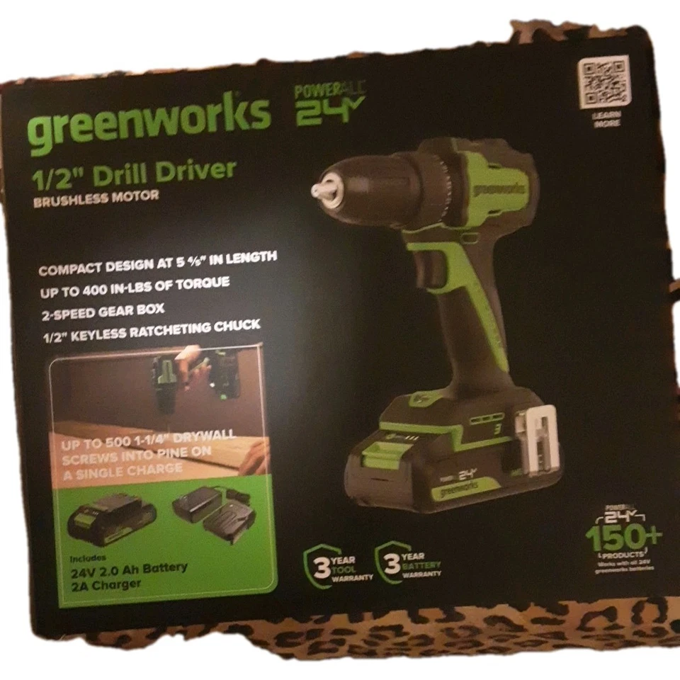 Greenworks POWERALL 24V Cordless Brushless Drill/Driver with 2Ah Battery and