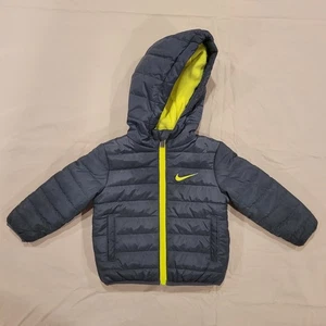 Nike gefütterte Winterjacke grau und neongelb Kleinkind 12 Monate durchgehender Reißverschluss Kapuze - Bild 1 von 8