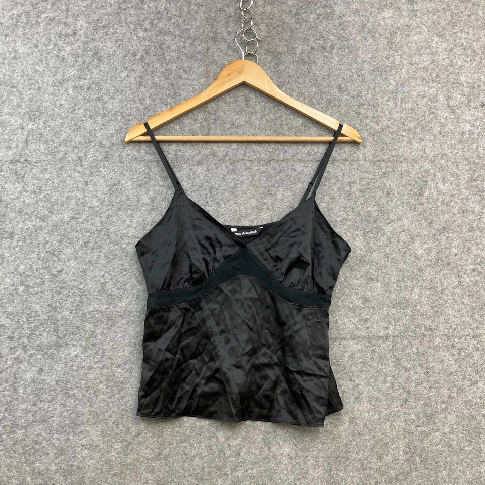 Marks and Spencer Silk Camisole Top Womens Small Black Satin Sleeveless 1907 — 第 1/4 张图片