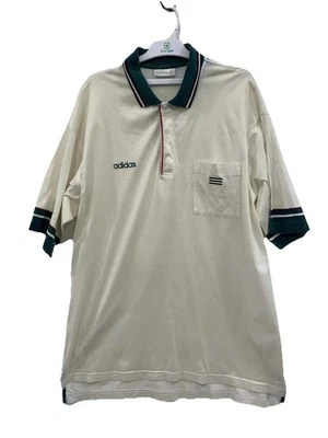 Vintage Adidas Originals Polo Shirt D56 F7 Trefoil Logo Cream Green Trim #78 - Image 1 of 4