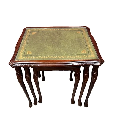 Antique Vintage Set of Three Bevan Funnell Mahogany & Leather Nesting Tables - Image 1 of 4