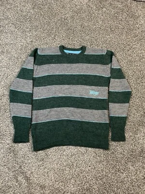 Billabong Sweater Wool Blend Green Striped Logo Crew Neck Men's Size Small - Image 1 of 4