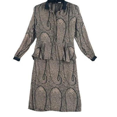 Vestido De Colección Saint Romei Mujer Seda Talla 10 Peplum Años 80 Negro Tostado Foto 1 de 4