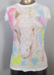 Justice Colorful Burnout Shirt Girls Size 14 Chest 32 Horse Sequins 318-33955 - Picture 1 of 6