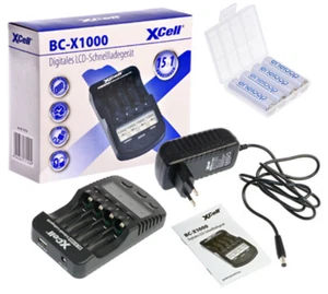 Schnellladegerät mit LCD-Display + 4 eneloop AA Mignon + Akkubox - Bild 1 von 4