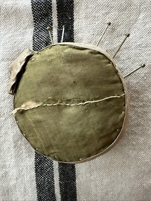 Antique Pin Cushion Pinkeep Handmade Silk Velvet Primitive Sewing Textile Tool - Image 1 of 4