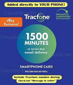 TracPhone Tracfone 1500 Minutes only Airtime PIN # - For Smartphone Track phone - Picture 1 of 8