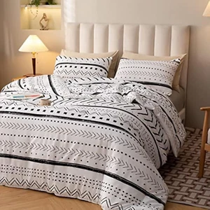 Aztec White Bedding Sets Queen Size, Folkloric Art Pattern Boho Aztec Comforter - Picture 1 of 8