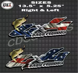 American Flag Bass Fishing 4x4 Truck Bed Decal Sticker Truck Decal Set fish - Picture 1 of 3