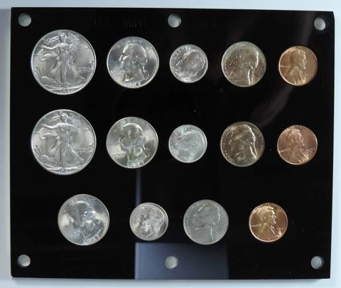 1947 P & D US BU Uncirculated 14 Coin Mint Set in Capital Plastic Holder GEM MS Cover