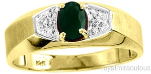 Mens Emerald & Diamond Ring 14K Yellow Gold - Picture 1 of 7