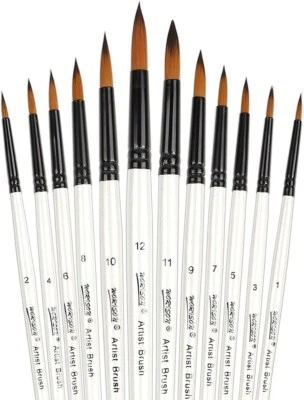 Juego de 12 pinceles redondos pinceles de artista para pintura al óleo acuarela acrílica Foto 1 de 4