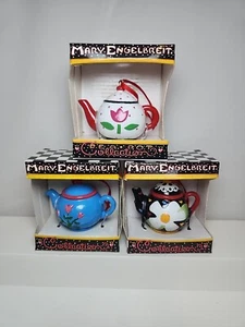 Vtg 90's Mary Engelbreit Mini Teapot Ornaments Flowers Theme Lot of 3 in Box NOS - Picture 1 of 10
