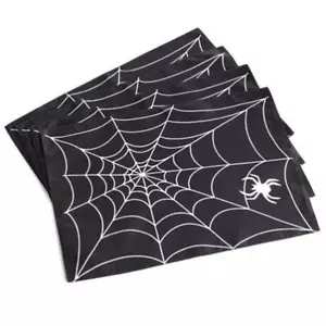 SET OF 4 SPOOKY SPIDERWEB PLACEMATS HALLOWEEN PARTY TABLE DECOR - Picture 1 of 1