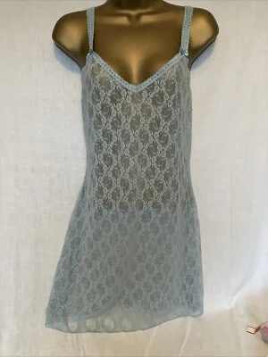 Stretchy Lacy Pale Blue Petticoat Slip Chemise Dress S 10 B-Tempted Semi-sheer — 第 1/4 张图片