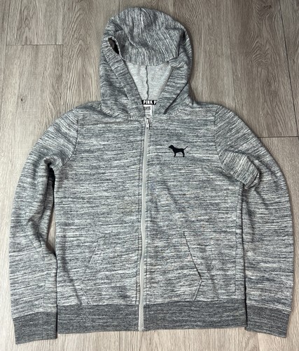 UNDERCOVER Victoria's Secret ROSA Heathered grigio nero felpa con cappuccio zip logo cane taglia S P