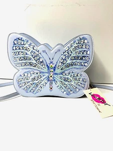 Betsey Johnson Kitsch Butterfly Medium Crossbody Bag Baby Blue Crystals NWT - Picture 1 of 6