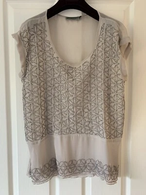 Mint Velvet cap sleeved Sheer Top Blouse Size 10 Beaded/Embroidery Wore Once - Image 1 of 3