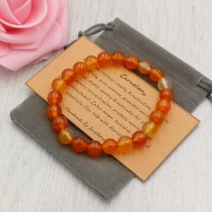 CARNELIAN Bracelet Stretch Fit Handmade + Gift Bag & Card Crystal Gemstone 8mm - Picture 1 of 6