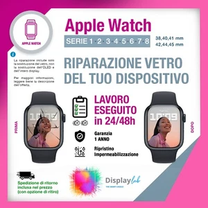 CAMBIO SOSTITUZIONE VETRO DISPLAY APPLE WATCH SERIE 1,2,3,4,5,6,7,8, RIPARAZIONE - Foto 1 di 26