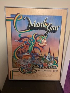 Vintage 1982 Mardi Gras New Orleans Framed Poster - Picture 1 of 3