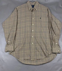 VTG Ralph Lauren Shirt Mens M Medium Red Brown Check Button Up Long Sleeve - Picture 1 of 12