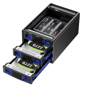 Boîtier NVMe Hybride 2*3.5 HDD+3*M.2 avec Ventilateur pour 2.5/3.5" SATA HDD/... - Afbeelding 1 van 9