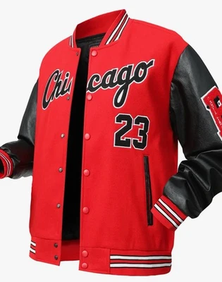 Nueva Chaqueta de Lana Chicago Michael Jordan “6X Champions” con Mangas de Cuero Talla:XL Foto 1 de 3