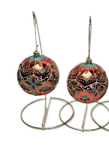 Pier 1 Ornate Hand Decorated Christmas Ball Ornament Glitter Lot of 2 - Picture 1 of 5