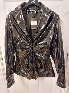 PRETTY LITTLE THING VINYL BLAZER Black Shiny PVC Patent Top Jacket Shirt Size 12 - Picture 1 of 7