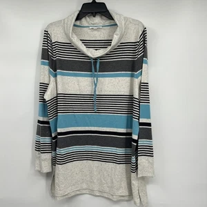 T by Talbots Top Damen Gr. 2X blau weiß gestreift Wasserfallausschnitt Langarm klassisch - Bild 1 von 8
