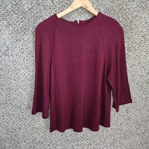 W5 Anthropologie Top Womens Large Burgundy Scoop Neck Zip Blouse Casual Ladies - Picture 1 of 7