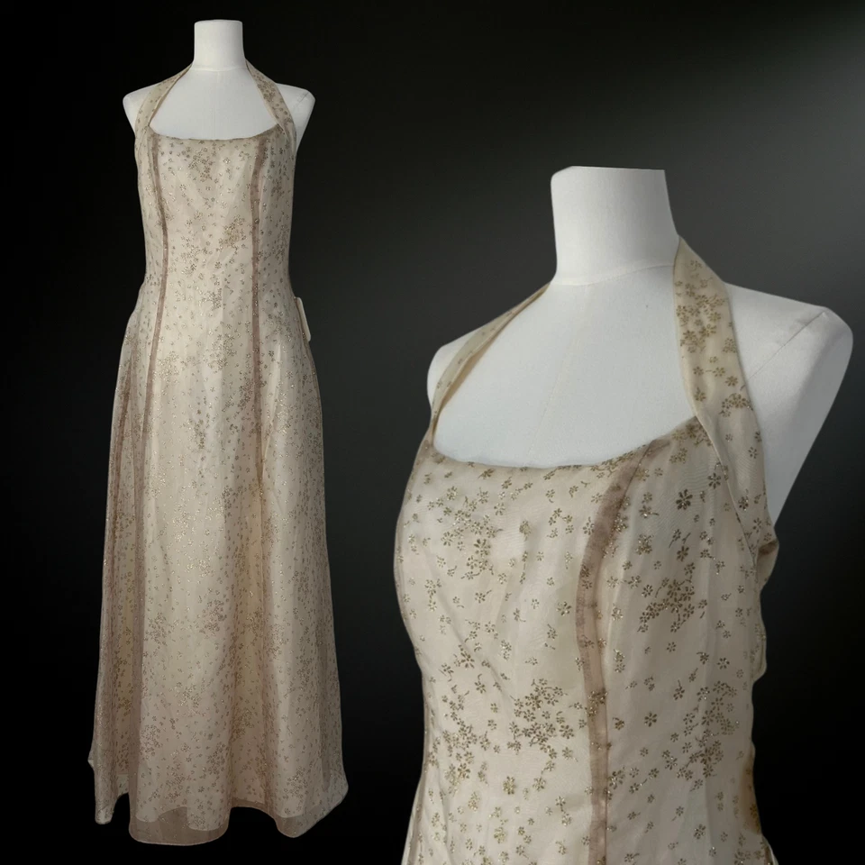 VTG Zum Zum Womens Y2K Fairy Prom Dress Size 13/14 Ethereal Gold Glitter Angel - Image 1 of 4