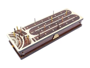 - Continuous Cribbage Board/Box Inlaid in Maple/Rosewood : 4 Track - Side Dra... - Picture 1 of 8