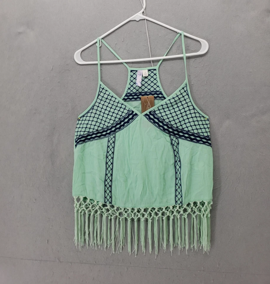 Francesca's Alia Top Women Small Embroidered Fringe Boho Festival Tank Boho Hipp - Image 1 of 4